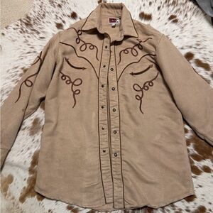 Tan Western Embroidered Shirt